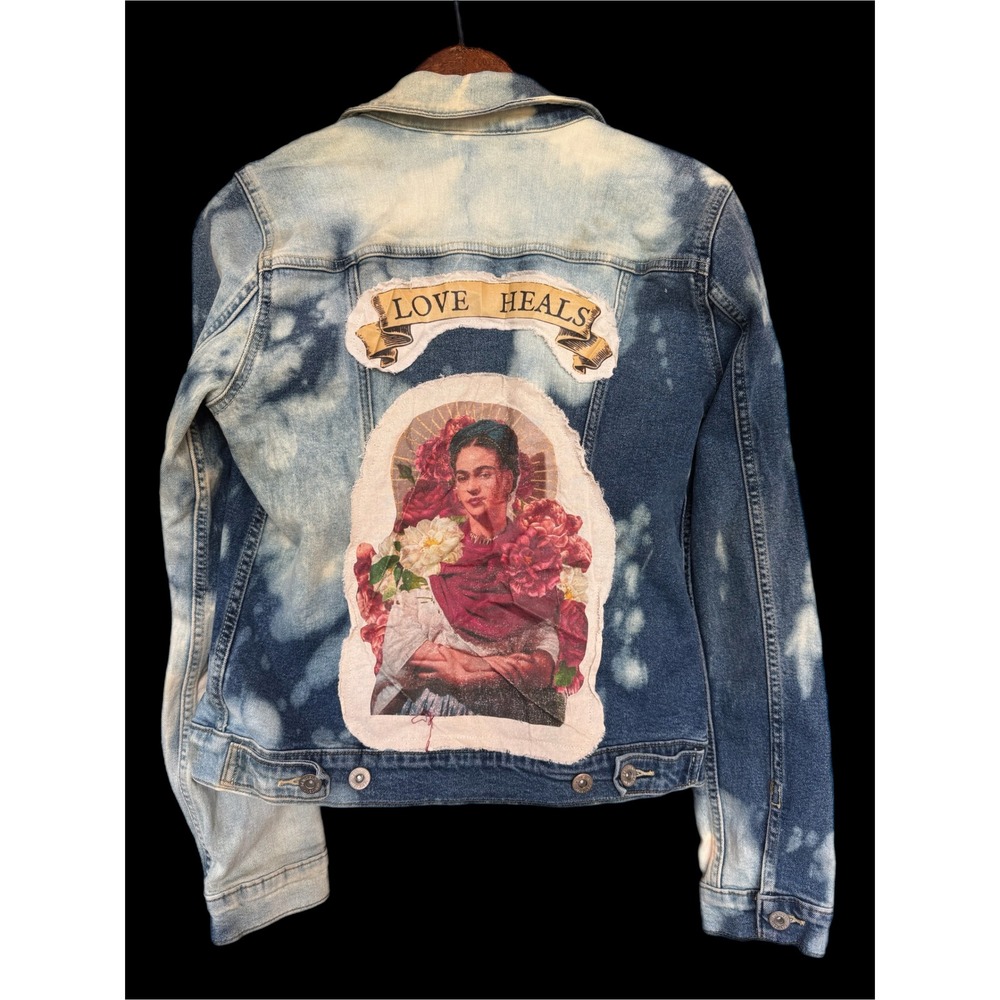 Upcycled Frida Kahlo Denim Jacket Medium Love Heals One of a Kind